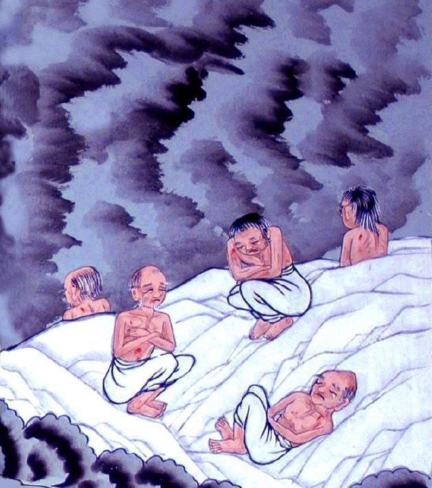 Korean mythology image of sinners in the third stage of hell (Hell of icy Glacier)